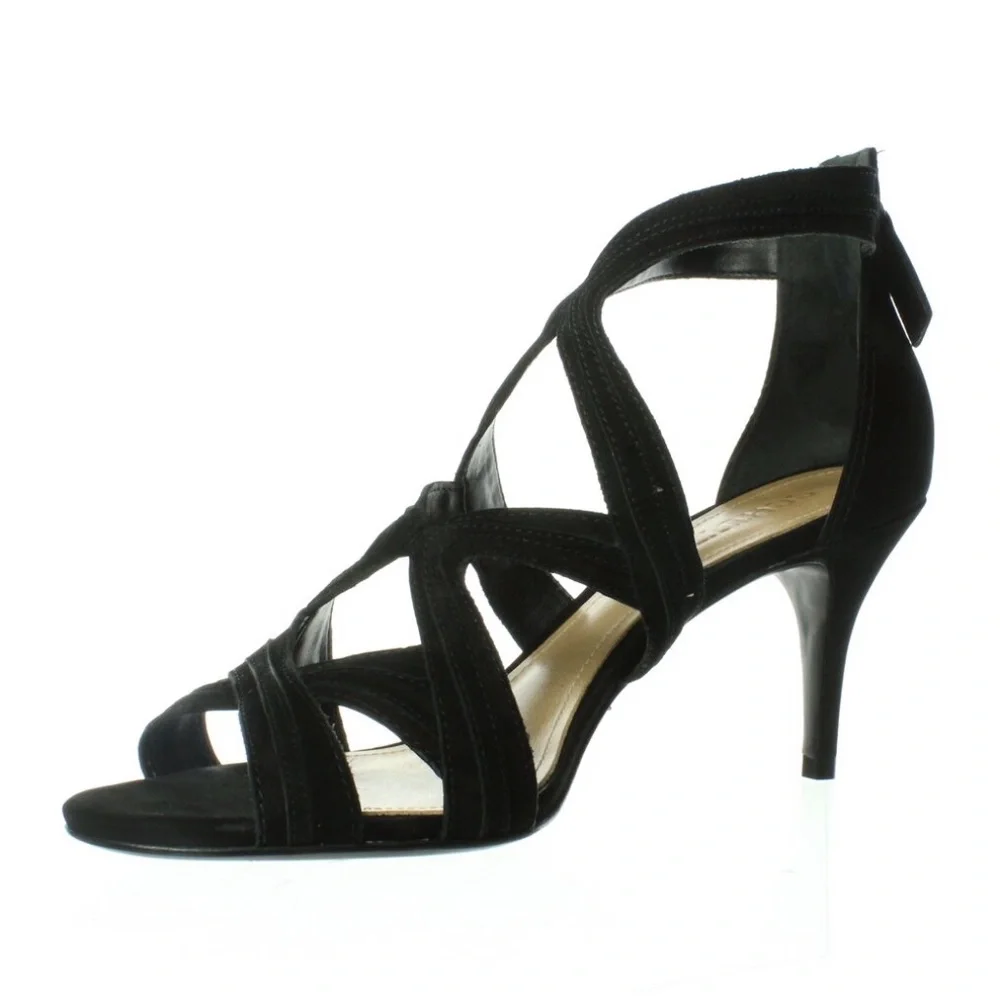 Schutz Cayenne Black Suede Stiletto Heel Pump Ankle Strap Dtress Shoe Sandals 10